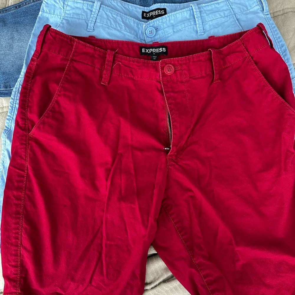 Men’s Express Shorts 100% Cotton  Light Blue and Red size 32
